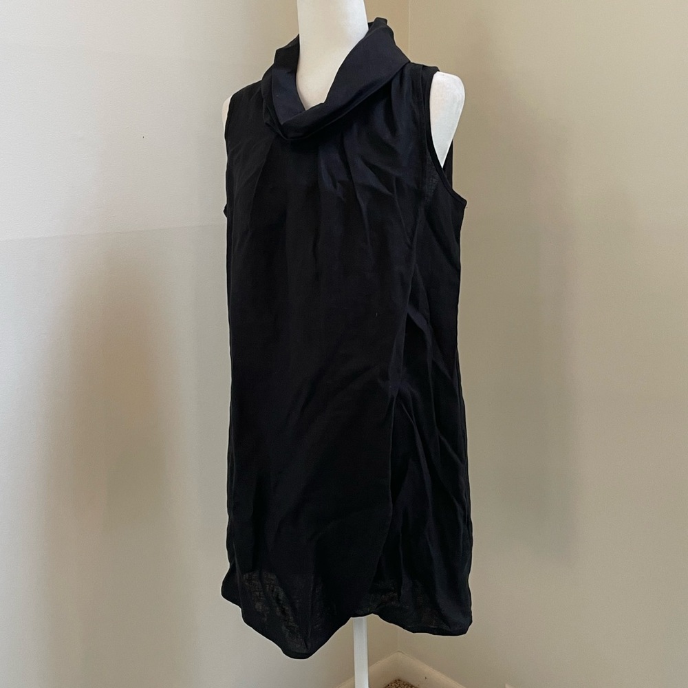 NWT 100% Linen Crosstree Lane Cowl Neck Black Dress